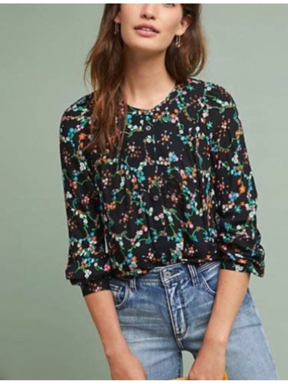 Maeve by Anthropologie Avignon Black Floral Blouse Spring Edit Sz M